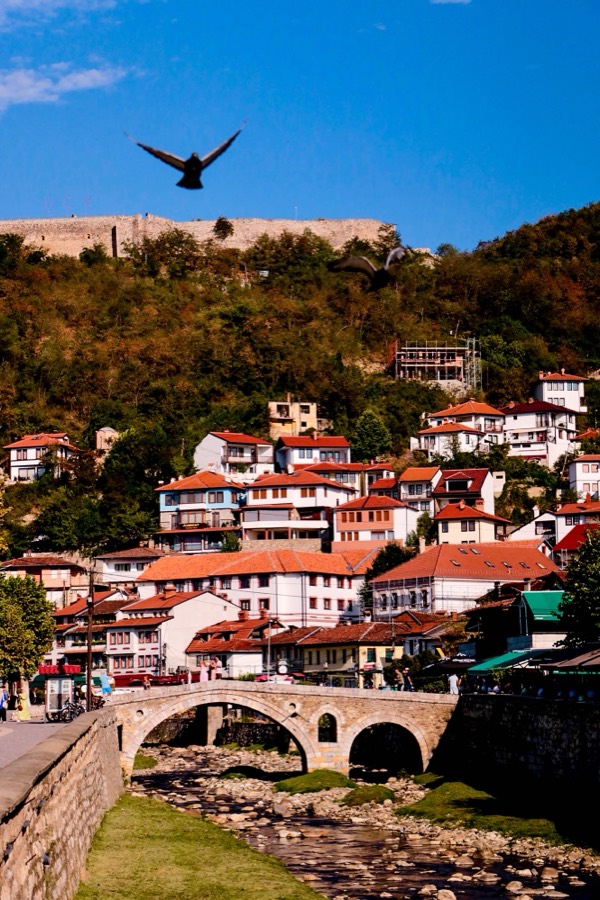Prizren old town with the stone bridge and fortress, Kosovo